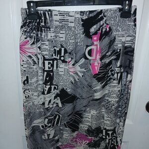 Full Circle Trends Newspaper Print Pencil Skirt Plus Size 1x